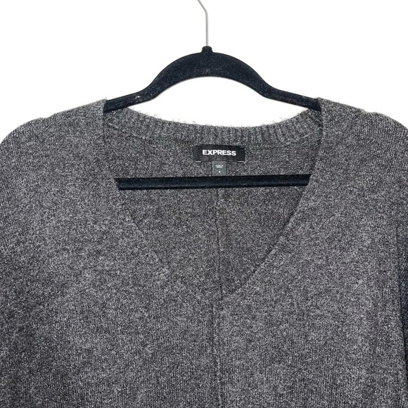 Express Dark Gray V-neck Oversized Plush Pullover Tunic Sweater Small Women’s - Picture 2 of 10